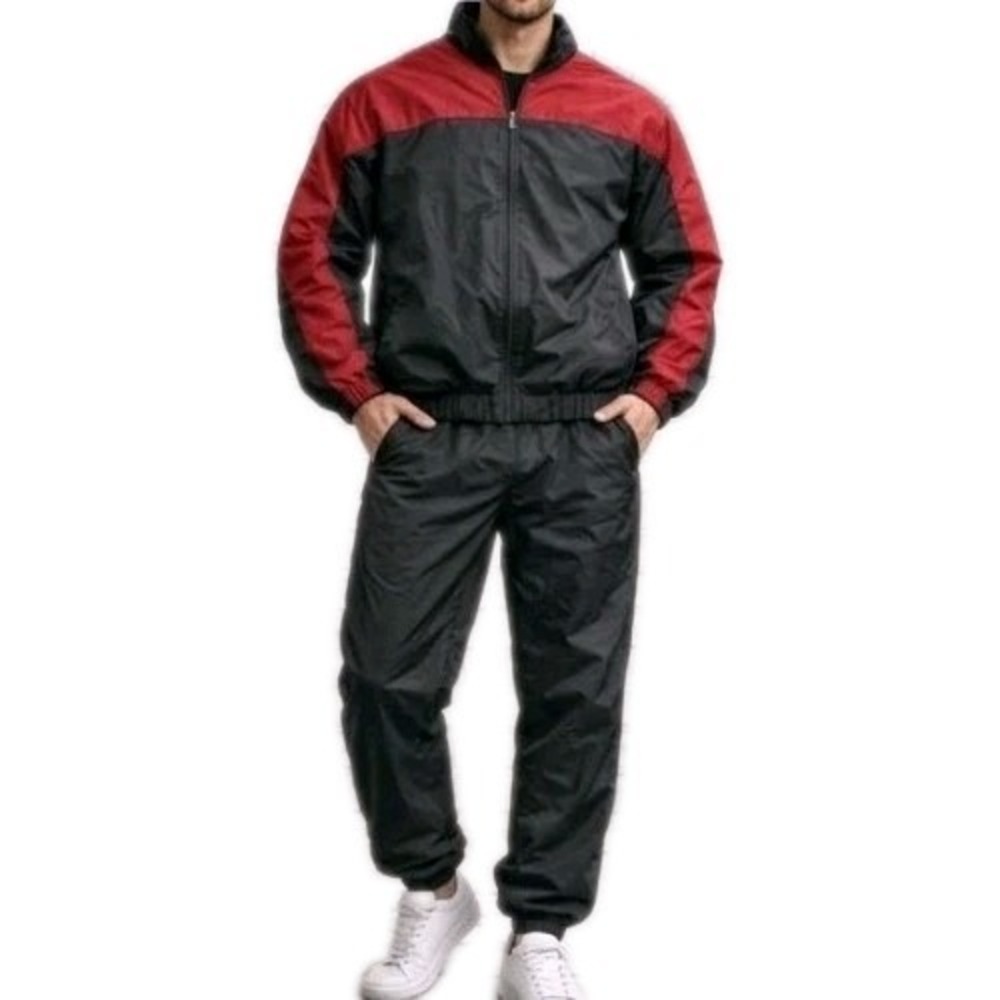 Roundtree & Yorke Mens 2X Gray Red Windbreaker Track Suit 2 Piece Vintage 90s